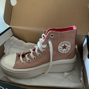 Red plaid platform converse
